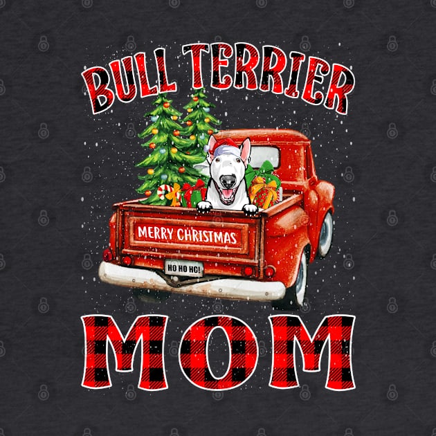 Christmas Bull Terrier Mom Santa Hat Truck Tree Plaid Dog Mom Christmas by intelus